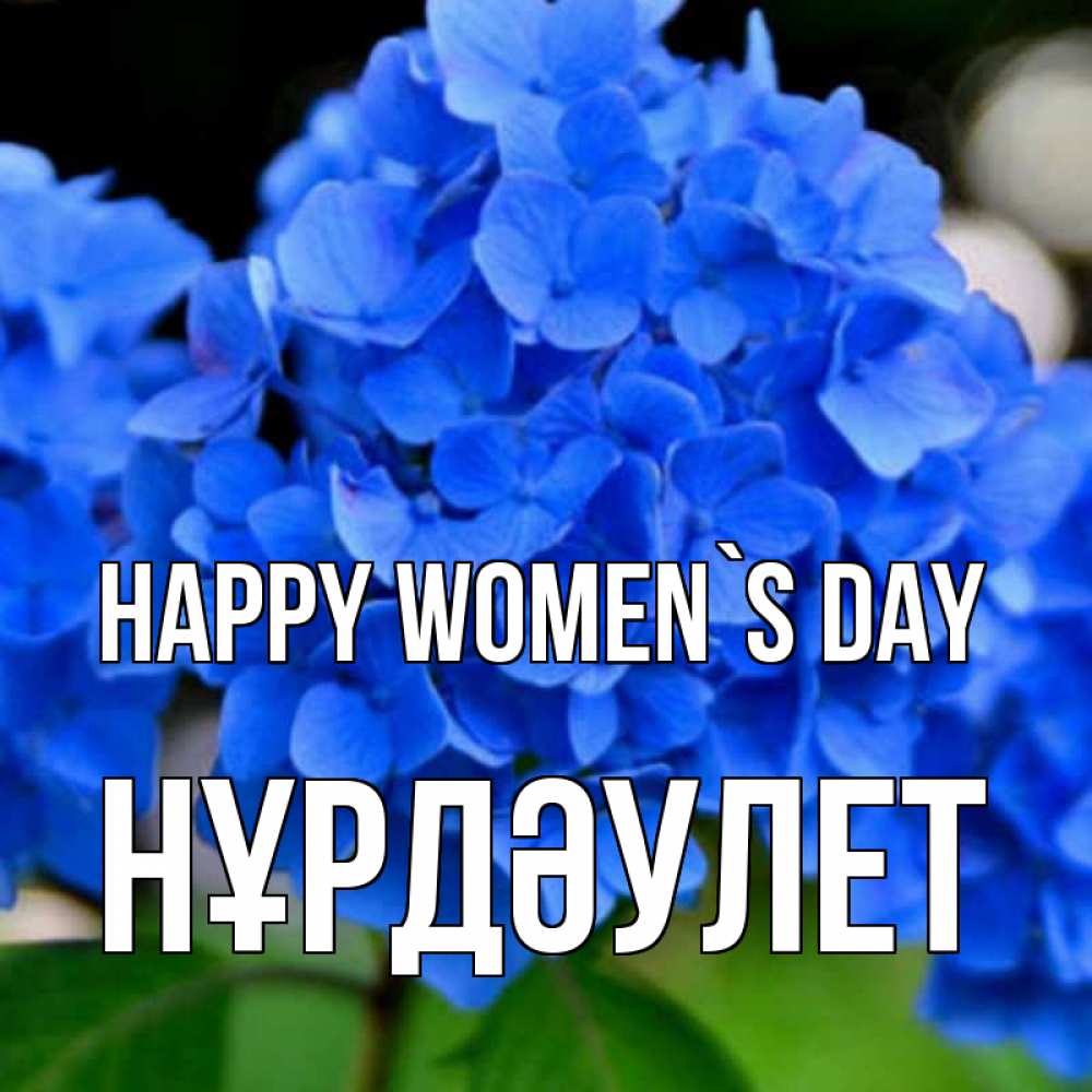 Greetings card с именем, НҰРДӘУЛЕТ happy women`s day синие цветы Greetings with text for free download 
